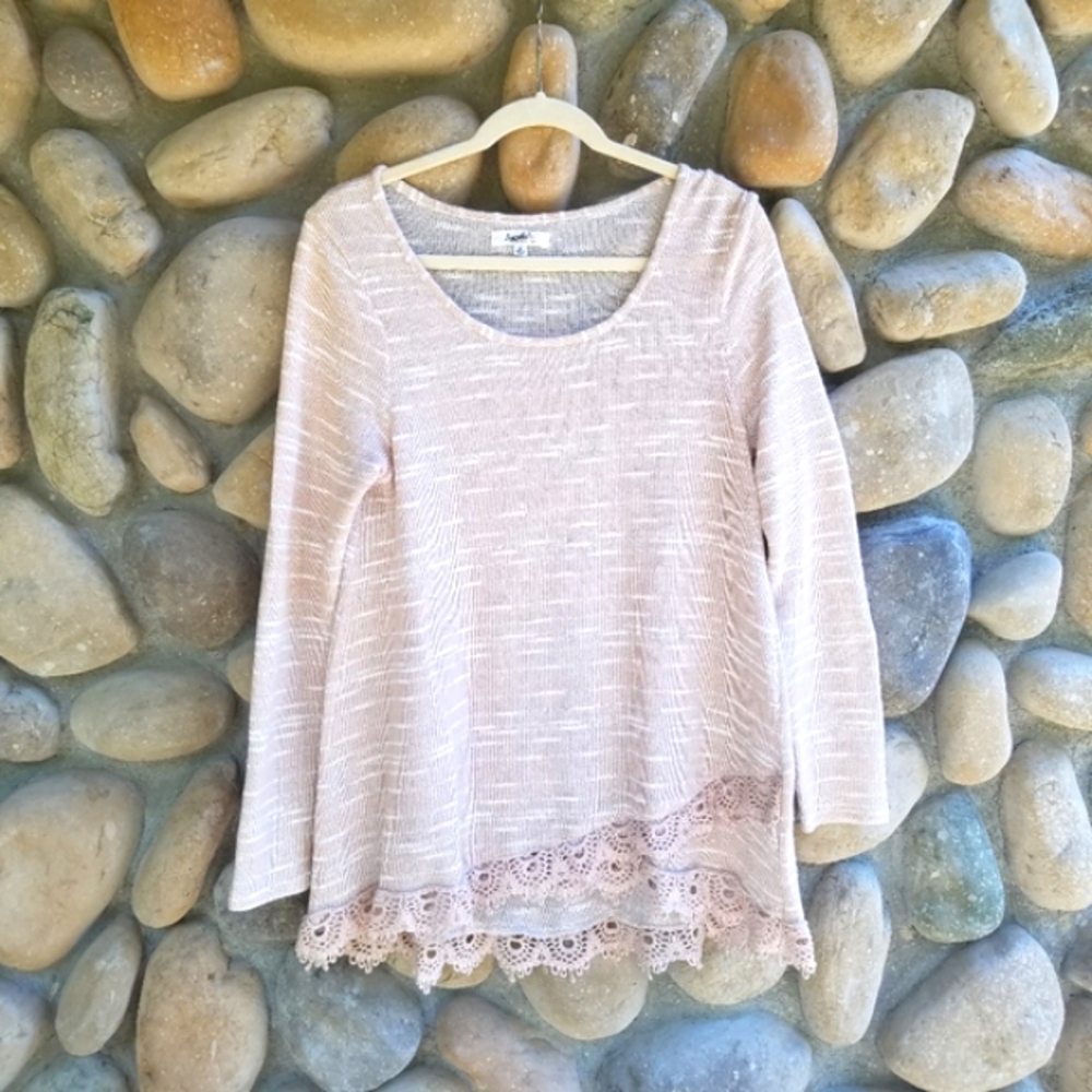 Angels Forever Young Feminine Flowy Baby Pink Blouse Lace Trim